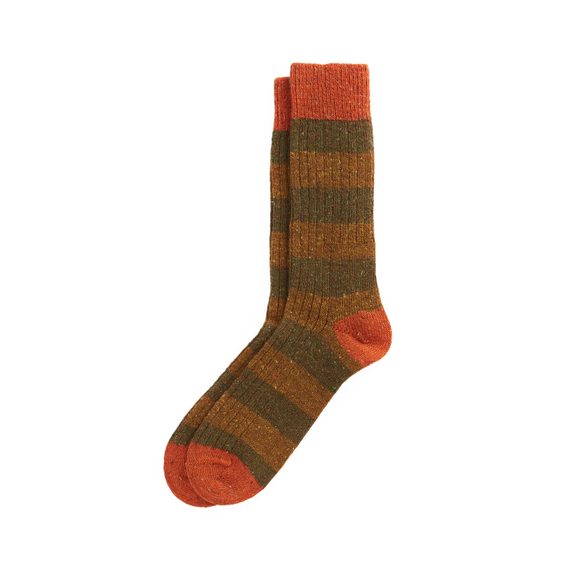 Barbour Houghton Stripe Socks — Olive/Butternut