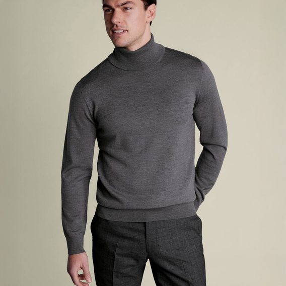 Charles Tyrwhitt Pure Merino Roll Neck Jumper — Grey
