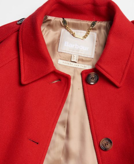 Barbour Alberta Wool Trench Coat — Blaze Red