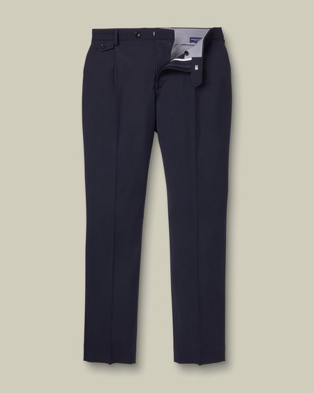 Charles Tyrwhitt Pleat Front Wool Stretch Pants — Navy