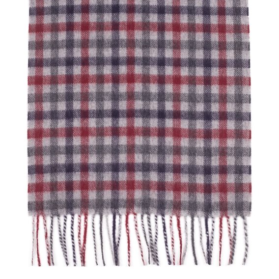 Kašmírová šála John & Paul - šedo-červeně kostkovaná