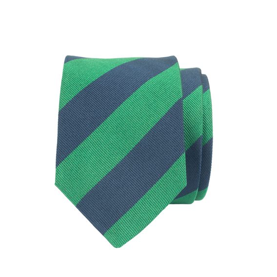 Zeleno-modrá hedvábná kravata s pruhy John & Paul