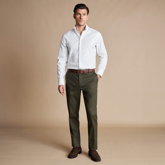 Bazar: Charles Tyrwhitt Smart Stretch Texture Pants — Olive Green