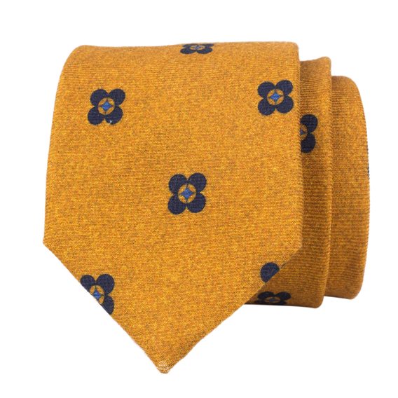 Žlutá kravata s tmavě modrými květy John & Paul