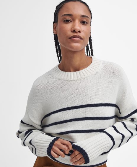 Barbour Belmore Striped Crew Neck Jumper — Ecru