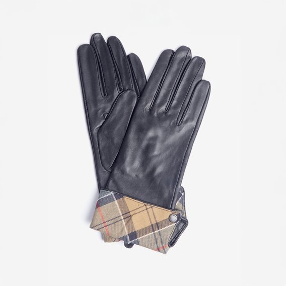 Barbour Lady Jane Leather Gloves — Black Dress Tartan