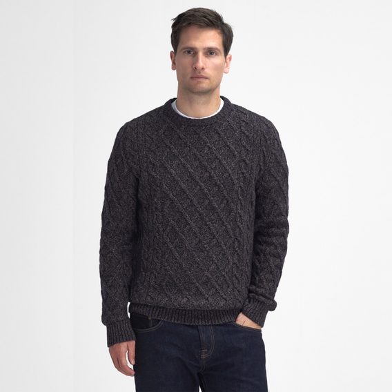 Barbour Stowford Cable-Knit Crew Neck Sweater — Navy Mix