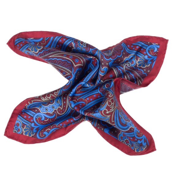 Červený kapesníček s velkým modrým paisley vzorem John & Paul