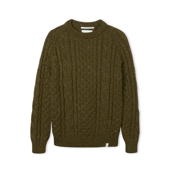 Rybářský vlněný svetr Peregrine Hudson Aran Jumper - Khaki