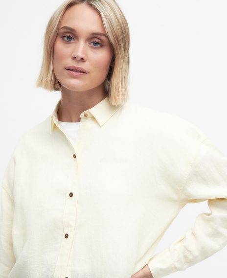 Barbour Hampton Relaxed Linen Shirt — Lemon Souffle