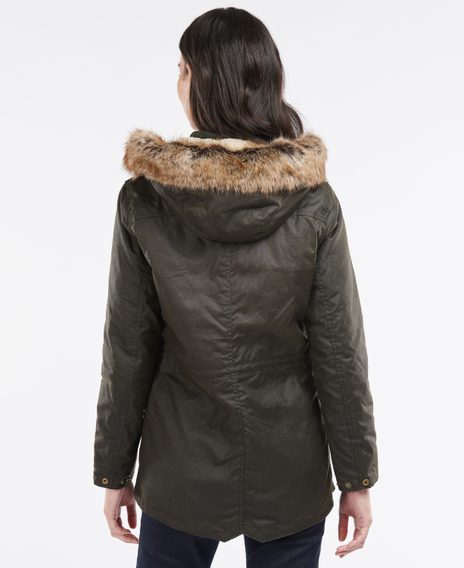 Barbour Kelsall Waxed Cotton Parka Jacket Olive Damska voskovana bunda s ko e inovou kapuci Barbour Bundy kabaty a vesty Pro eny Gentleman Store