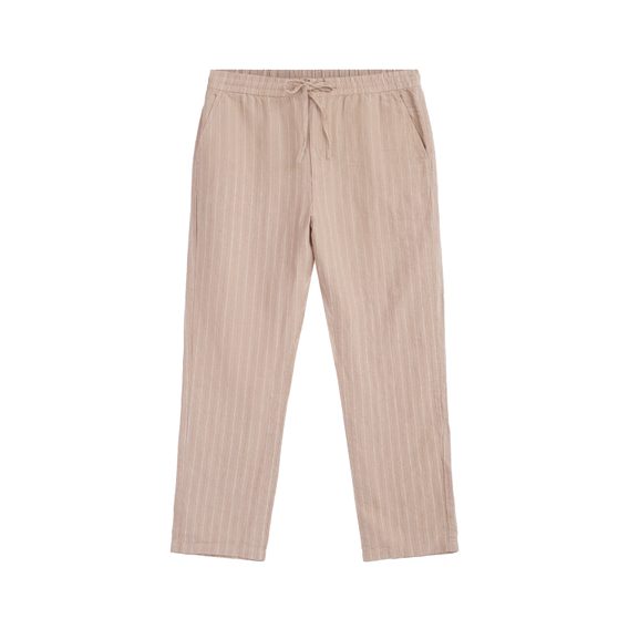 KnowledgeCotton Apparel Loose Striped Linen Pants — Beige