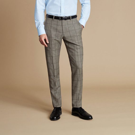 Charles Tyrwhitt Ultimate Performance Check Suit Trousers — Cappuccino