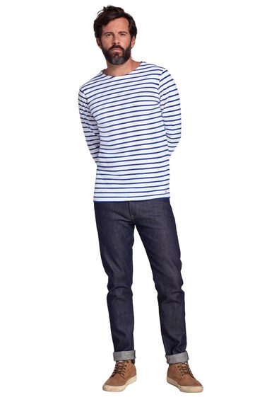 Lehké pruhované tričko s dlouhým rukávem Armor Lux Plozevet — White / Royal Blue