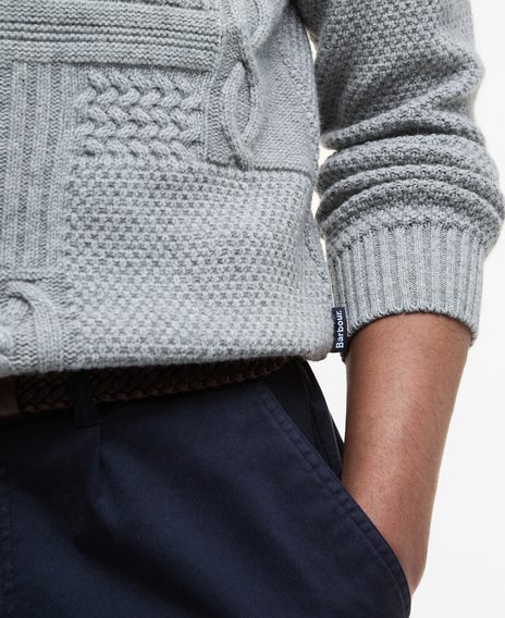 Barbour Casey Cable-Knit Crew Neck Jumper — Light Grey