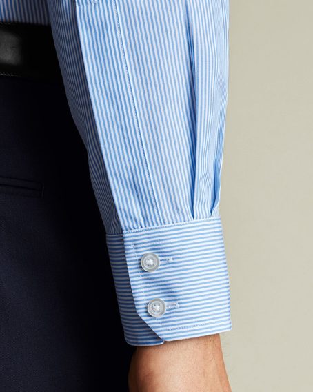 Charles Tyrwhitt Cutaway Collar Non-Iron Stretch Poplin Bengal Stripe Shirt — Cornflower Blue