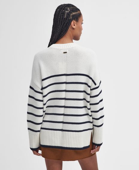Barbour Belmore Striped Crew Neck Jumper — Ecru