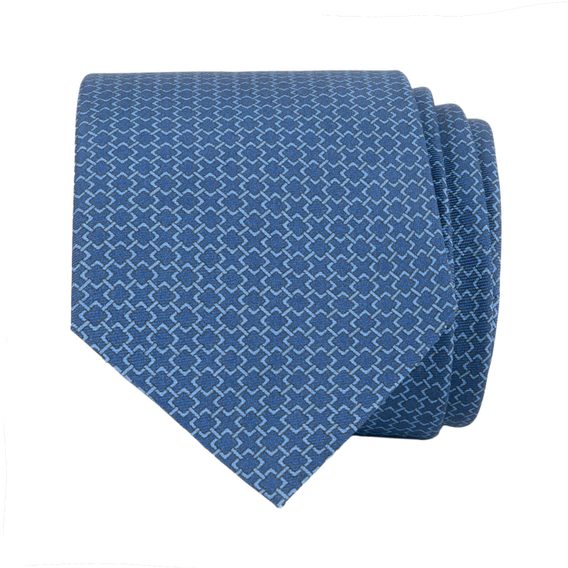 Modrá hedvábná kravata se řetízkovým vzorem