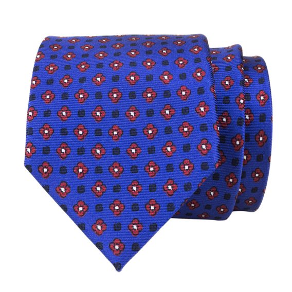 Modrá kravata s červenými a tmavě modrými květy John & Paul