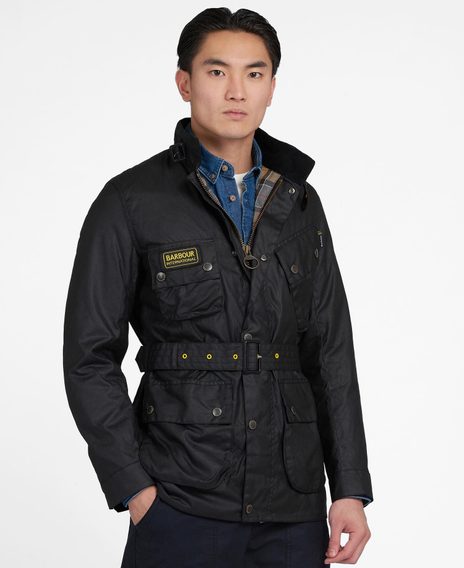С восък обработено яке моторист Barbour International Slim Wax Jacket - Black