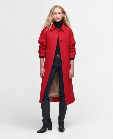 Barbour Alberta Wool Trench Coat — Blaze Red