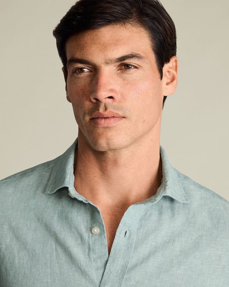Charles Tyrwhitt Pure Linen Shirt — Teal Green