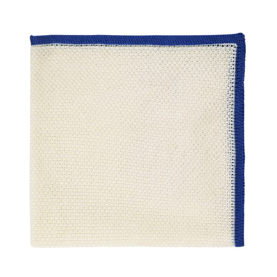 Krémově bílý bavlněný kapesníček s pleteným vzorem a modrými okraji