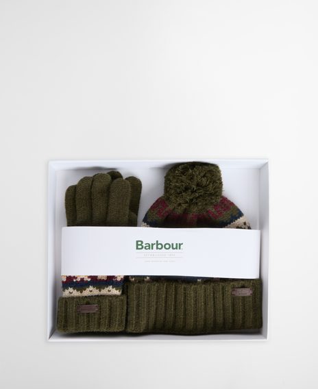 Barbour Kane Knitted Beanie & Gloves Gift Set