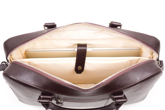 Kožená taška na notebook John & Paul - tmavě hnědá