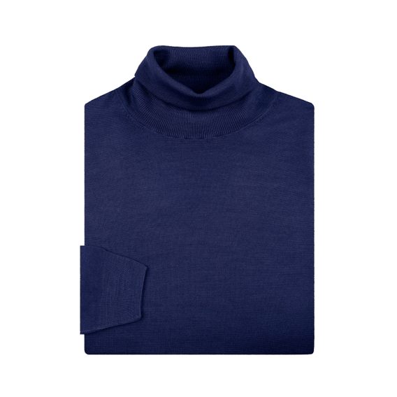 Brooksfield Virgin Wool Turtleneck — Marine Blue