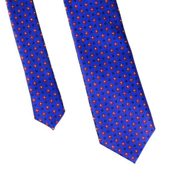 Modrá kravata s červenými a tmavě modrými květy John & Paul