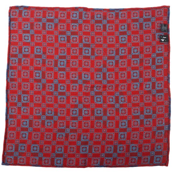 Oboustranný červený kapesníček s modrými květy a listy jinanu John & Paul