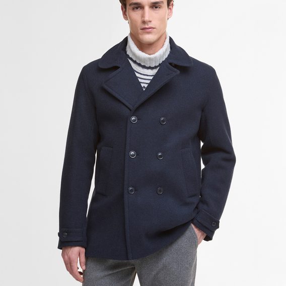 Barbour Newfield Wool Pea Coat — Navy