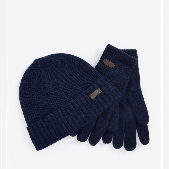 Barbour Carlton Beanie & Gloves Gift Set — Navy
