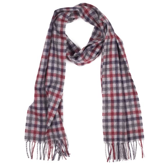 Kašmírová šála John & Paul - šedo-červeně kostkovaná