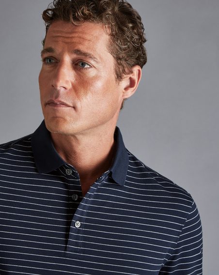 Charles Tyrwhitt Pique Polo — Navy/White Stripes