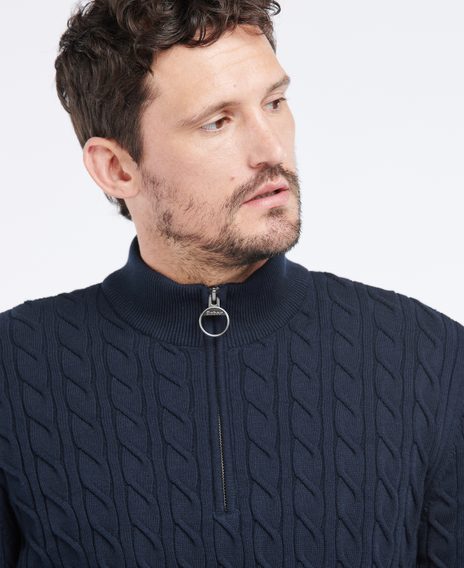 Barbour Cable Knit Half Zip Jumper — Navy