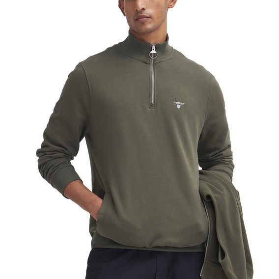 Barbour Beckhill Half Zip Sweatshirt — Mid Olive
