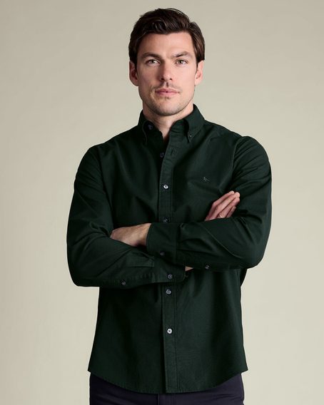 Charles Tyrwhitt Stretch Washed Oxford Shirt — Forest Green