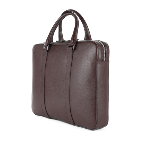Kožená slim taška na notebook John & Paul - tmavě hnědá