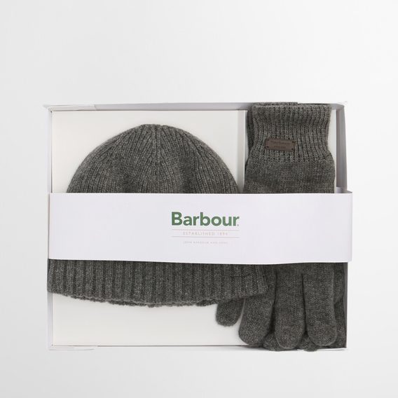 Barbour Carlton Beanie & Gloves Gift Set — Grey Marl