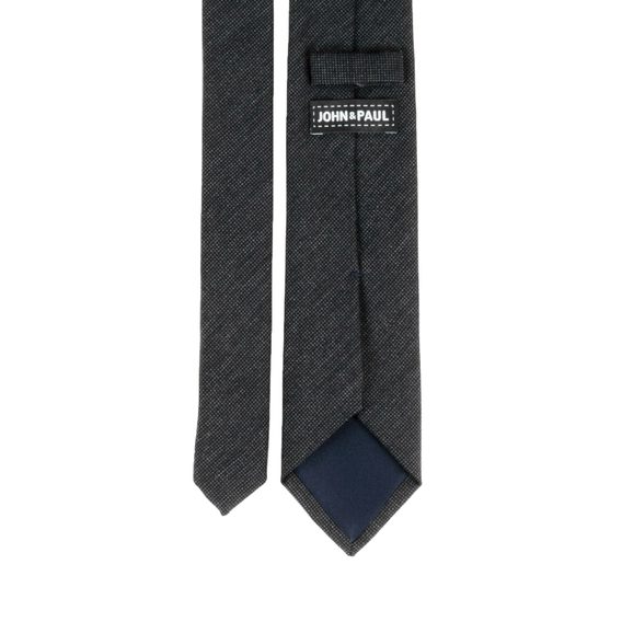 Tmavě šedá kravata s tečkami z vlny a hedvábí