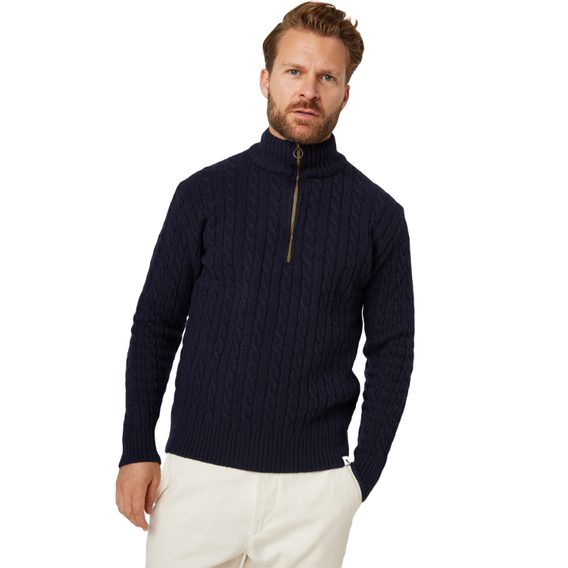 Peregrine Cable Zip Neck Jumper — Navy
