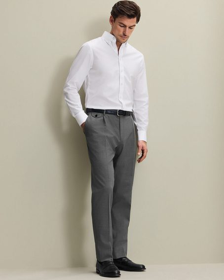 Charles Tyrwhitt Pleat Front Wool Stretch Pants — Grey