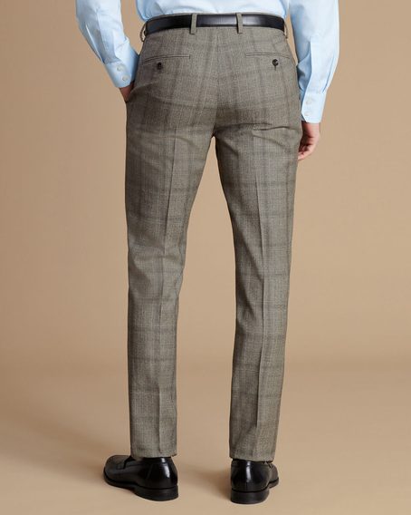 Charles Tyrwhitt Ultimate Performance Check Suit Trousers — Cappuccino