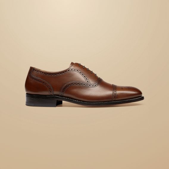 Charles Tyrwhitt Leather Oxford Brogue Shoes — Dark Tan