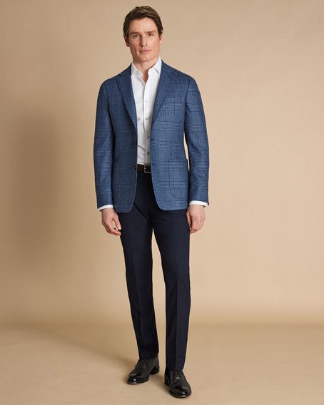 Charles Tyrwhitt Wool Silk Check Jacket — Ocean Blue