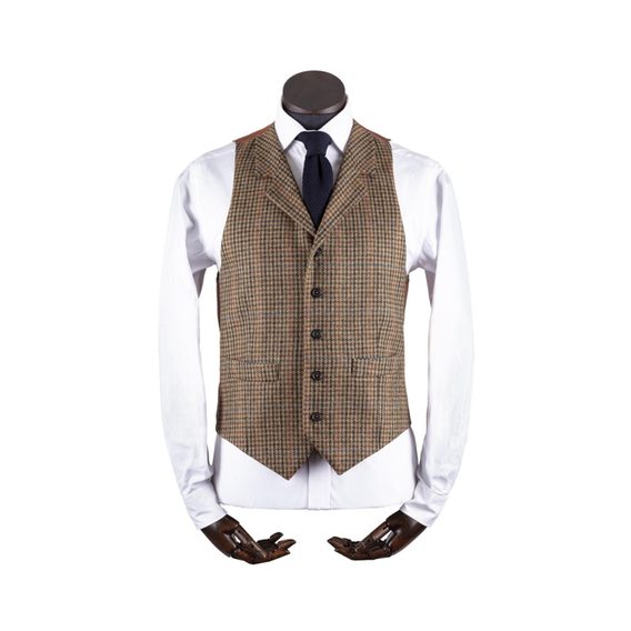 Туид жилетка Walker Slater Edward - Lambswool Tan Puppytooth