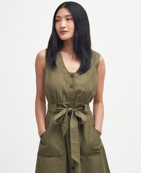 Barbour Rutherglen Sleeveless Midi Dress — Khaki