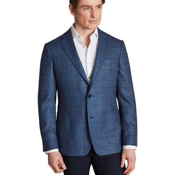 Charles Tyrwhitt Wool Silk Check Jacket — Ocean Blue